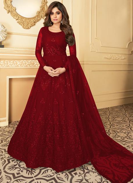Buy Red Net Eid Wear Embroidery Work Anarkali Suit Online From Wholesale Salwar