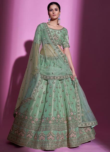 Buy Pista Green Gota Patti Kali Net Readymade Lehenga Choli Online