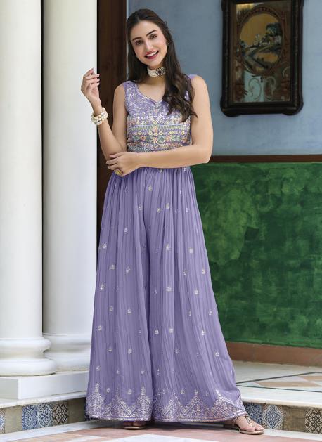 Shop Purple Embroidered Jumpsuit With Detachable Sleeve Festive Wear Party  Wear Online at Best Price | Cbazaar