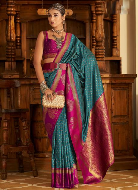 Pure Banarasi Silk Wedding Wear Saree In Turquoise With Handwork - Sayona  Exclusive Saree - Saree
