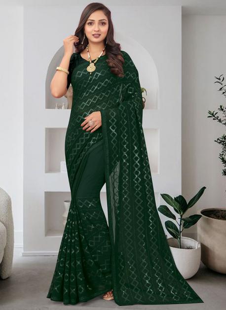 Green Printed Casual Georgette Saree With Blouse Latest 4712SR09