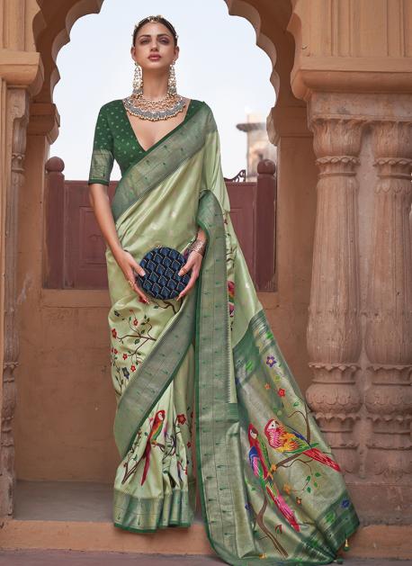 Buy Party Wear Pista Green Weaving Work Silk Saree Online From