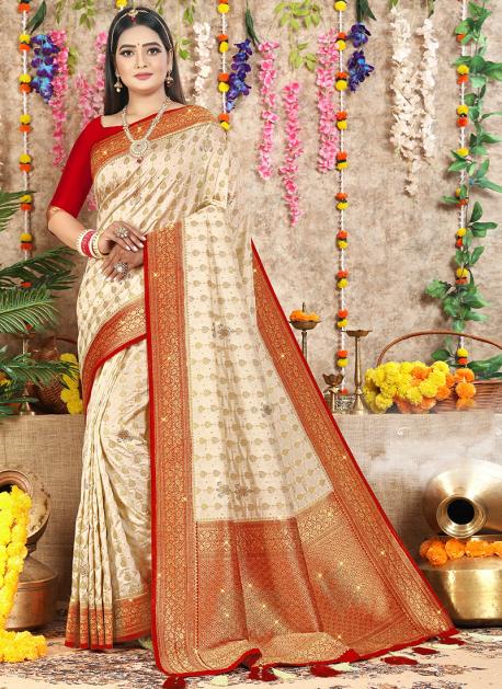 Marriage Collection Cream with Red Saree – Ethnic Souq