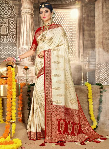 Cream and maroon hot sale wedding saree