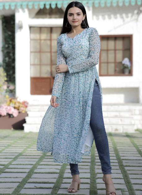 Long straight cut kurtis party wear store