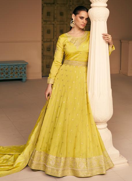 Yellow Net Long Length Anarkali Bridal Gown FZ90718 – ShreeFashionWear