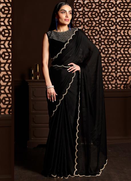 Black Chiffon Saree Set Design by GOPI VAID at Pernia's Pop Up Shop 2024