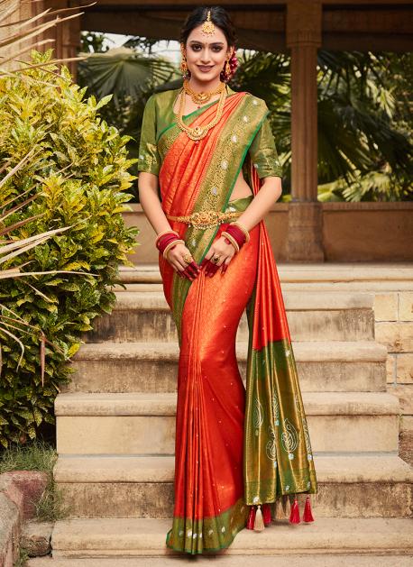 Buy Orange Silk Wedding Wear Kanjivaram Saree Online From Wholesale Salwar