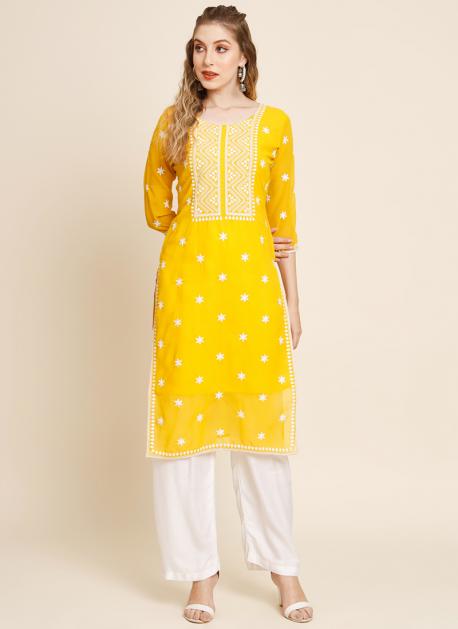 Buy Yellow Kurta- Chanderi (70% Cotton And 30% Silk) Ravina & Leggings Set  For Women by The White Tree Studio Online at Aza Fashions.