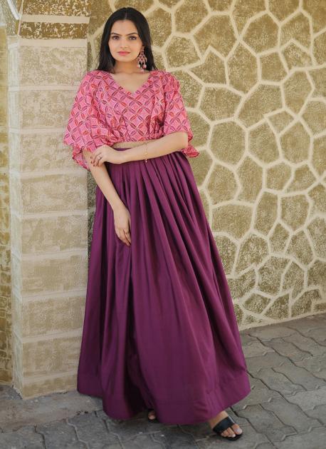 Buy Wine Chinnon Party Wear Digital Printed Skirt Top Online From Wholesale Salwar