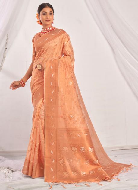 Buy Babe Skoch Peach Handpainted Organza Saree For Women Online In India At  Aagza