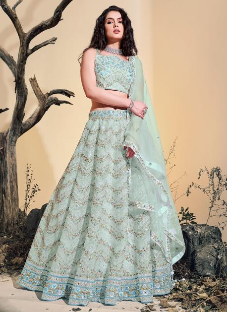 Pure Georgette Fabrics Party Wear Lehenga in Turquoise Color With  Embroidery - Wedding Lehenga - Lehenga