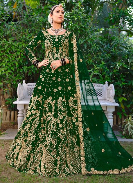 Buy Lehenga Choli | Dark Green Sequence Embroidered Wedding Lehenga Choli  And Dupatta