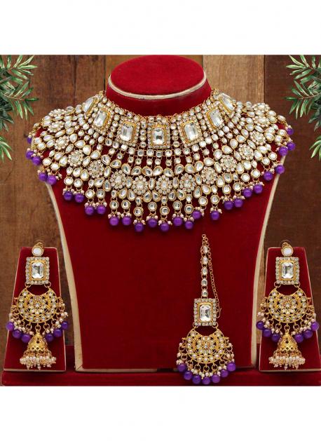 Buy Purple Kundan Necklace Set With Earrings Online From Wholesale Salwar