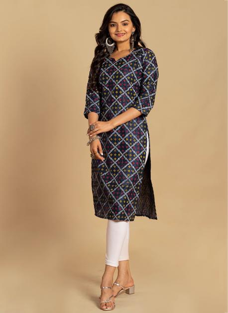 Buy Yellow Chanderi Casual Wear Bandhani Printed Kurti Online From  Wholesale Salwar.