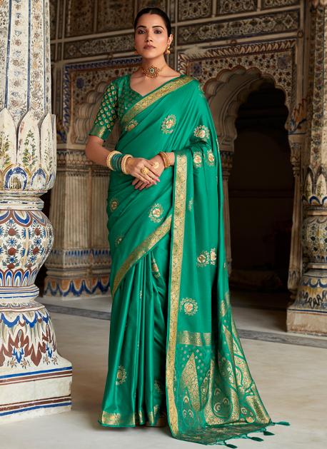 Buy Green Sattin Silk Traditional Wear Weaving Saree Online From ...