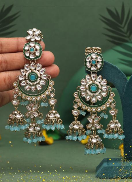 Blue kundan earrings hotsell
