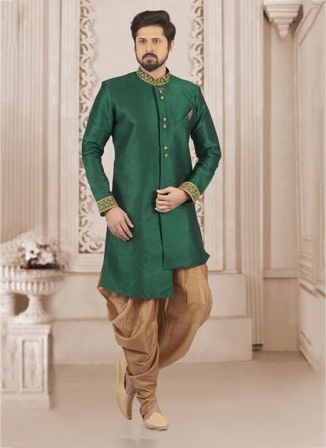 Buy Green Banarasi Silk Wedding Wear Embroidery Work Dhoti Kurta Online From Wholesale Salwar