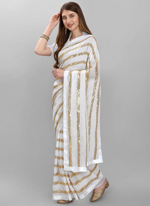 Buy Stunning Off White Lucknowi Chikankari Georgette Sari Online USA – Pure  Elegance