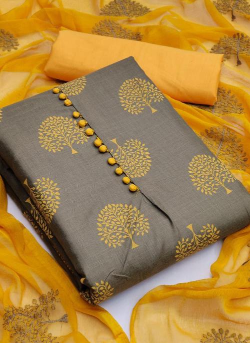 Fancy Slub Cotton With Work Dress Material In Bright Yellow