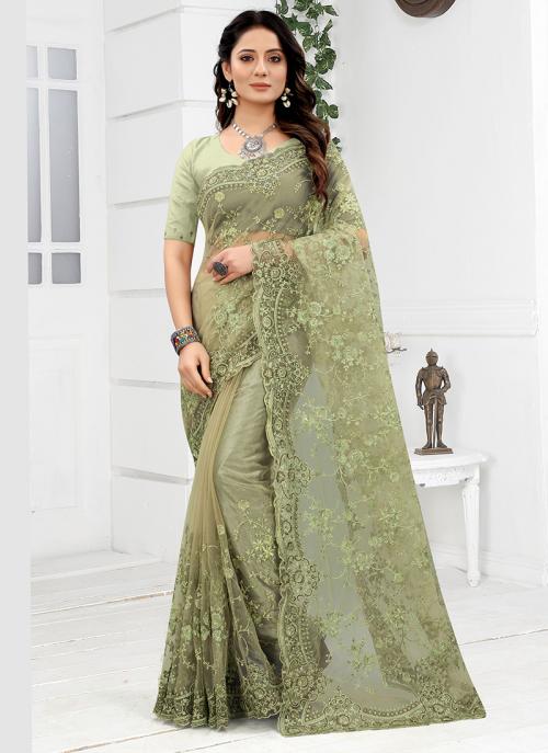 Elegant Light Green Linen Saree