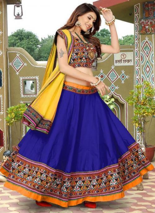 Buy Blue Cotton Navratri Wear Mirror Work Ready To Wear Lehenga Choli Online From Wholesale Salwar 2169