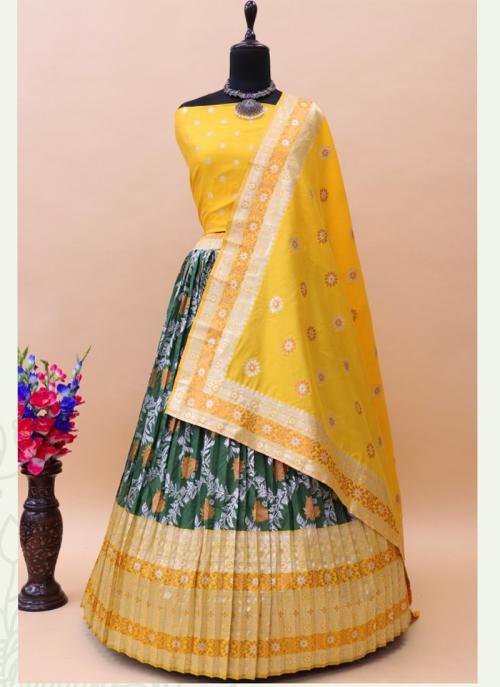 Buy Bottle Green Banarasi Jacquard Traditional Wear Weaving Pattu