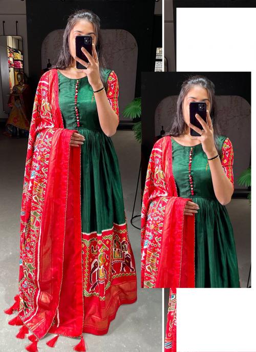 Buy Green Silk Festival Wear Weaving Gown With Dupatta Online From ...