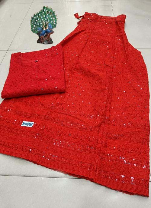 Red Mirror & Gota Patti Work Chikankari Anarkali Suit – Dress365days