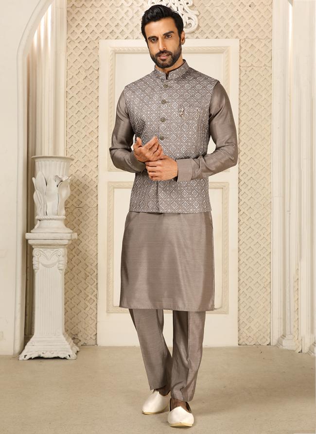 Buy Onion Art Banarasi Silk Reception Wear Embroidery Work Aligadhi 3 Pcs Jacket Set Online From Wholesale Salwar