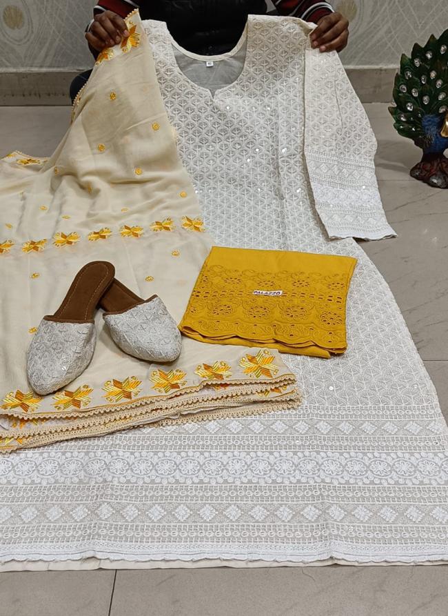 Buy White Cambric Cotton Traditional Wear Chikankari Phulkari Suit Online From Wholesale Salwar