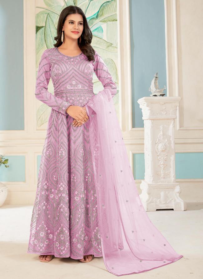 Buy Dark Pink Heavy Butterfly Net Wedding Wear Embroidery Work Gown With Dupatta Online From Wholesale Salwar