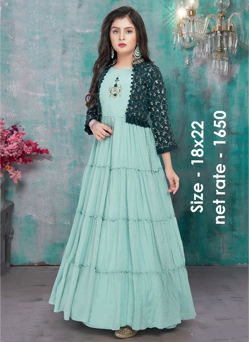 Off White & Shades of Blue Green Shibori Layered Flared Gown – 101 Hues