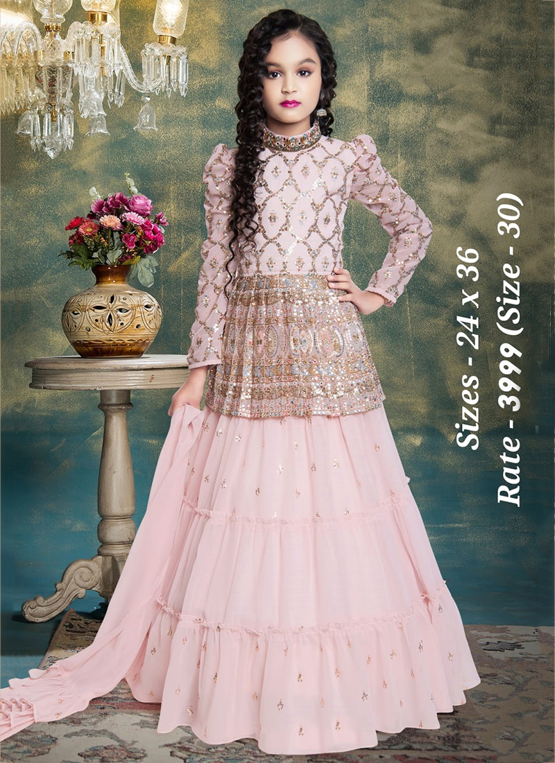 Pre Order: Elegant Ruffled Flap And Sequins Enhanced Top With Lehenga |  Little Muffet