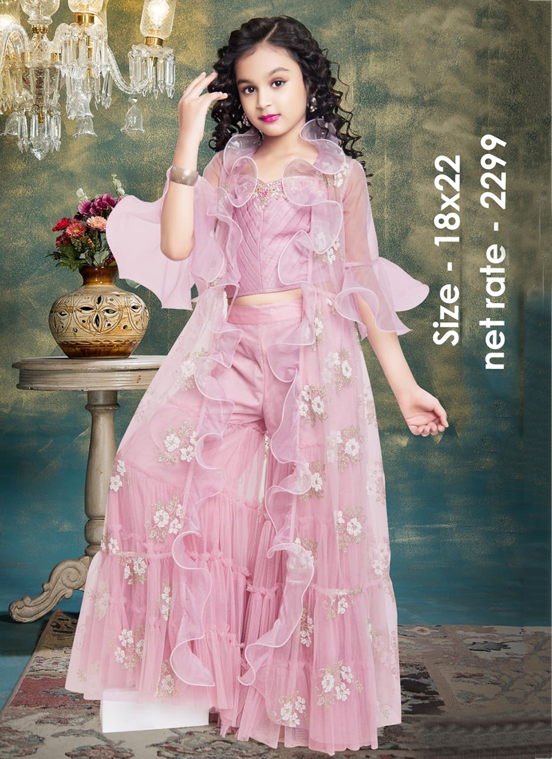 Rose Pink Crinkle Gown With Shrug