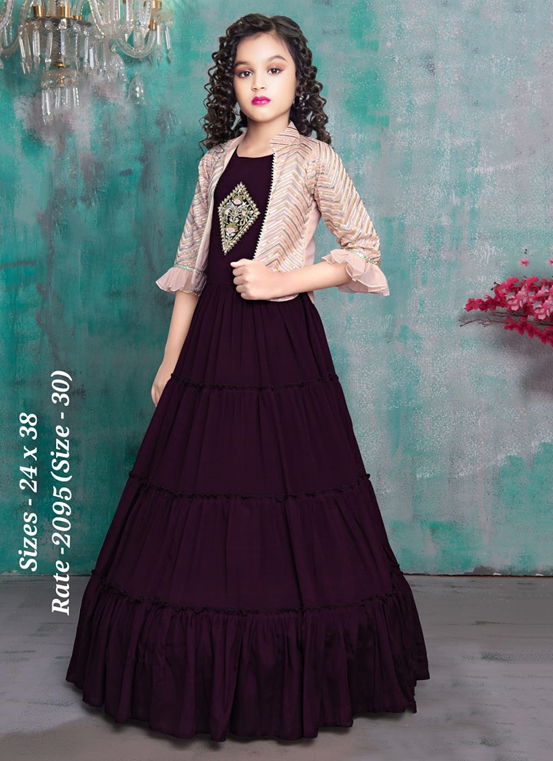 Georgette Party Wear Ladies Designer Gown With Long Shrug