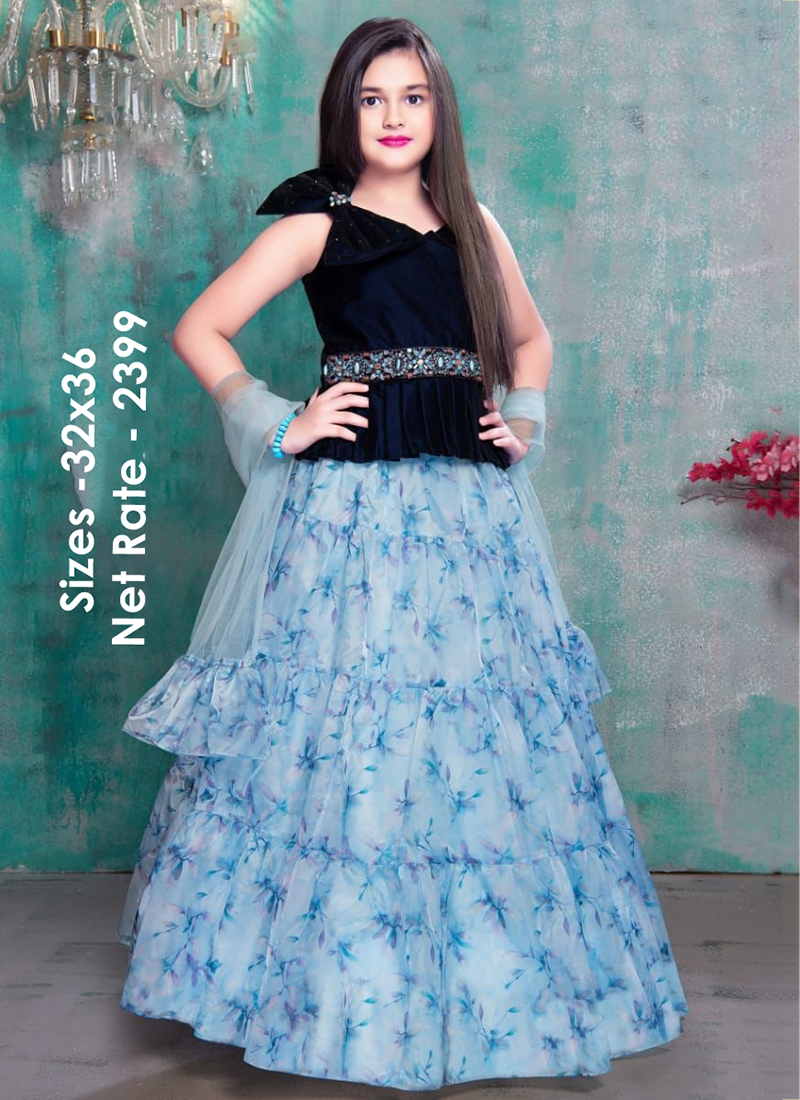 32 To 36) Blue Party Wear Designer Lehenga Choli (Set Of 3 Pcs) Catalog